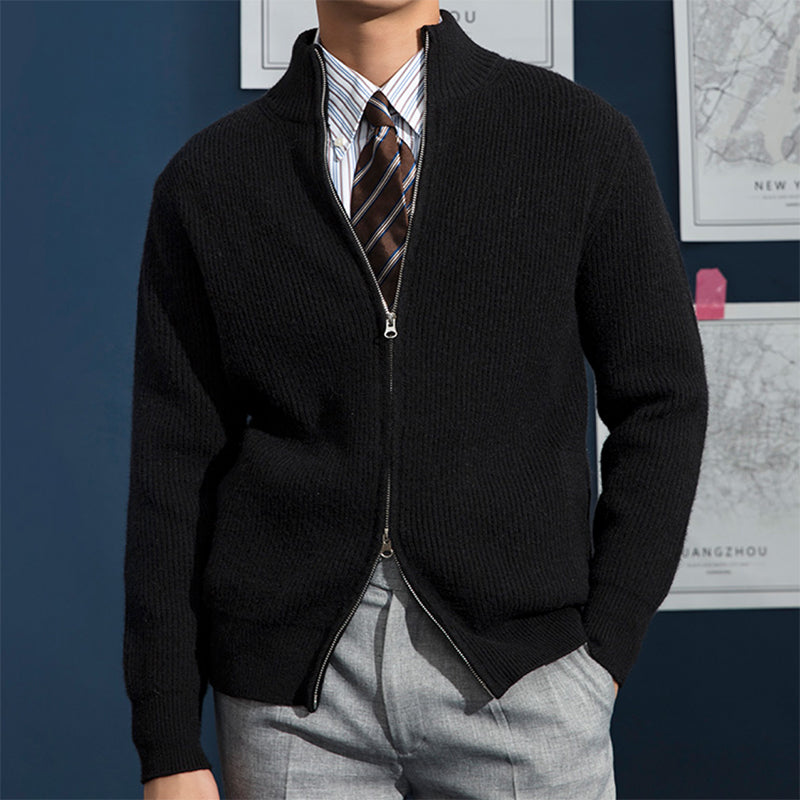 Knit Cardigan - Ribbed Knit Surface And Flexible Shape