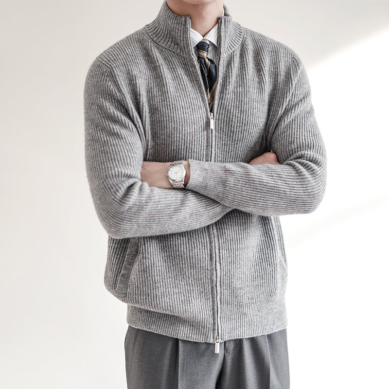 Knit Cardigan - Ribbed Knit Surface And Flexible Shape