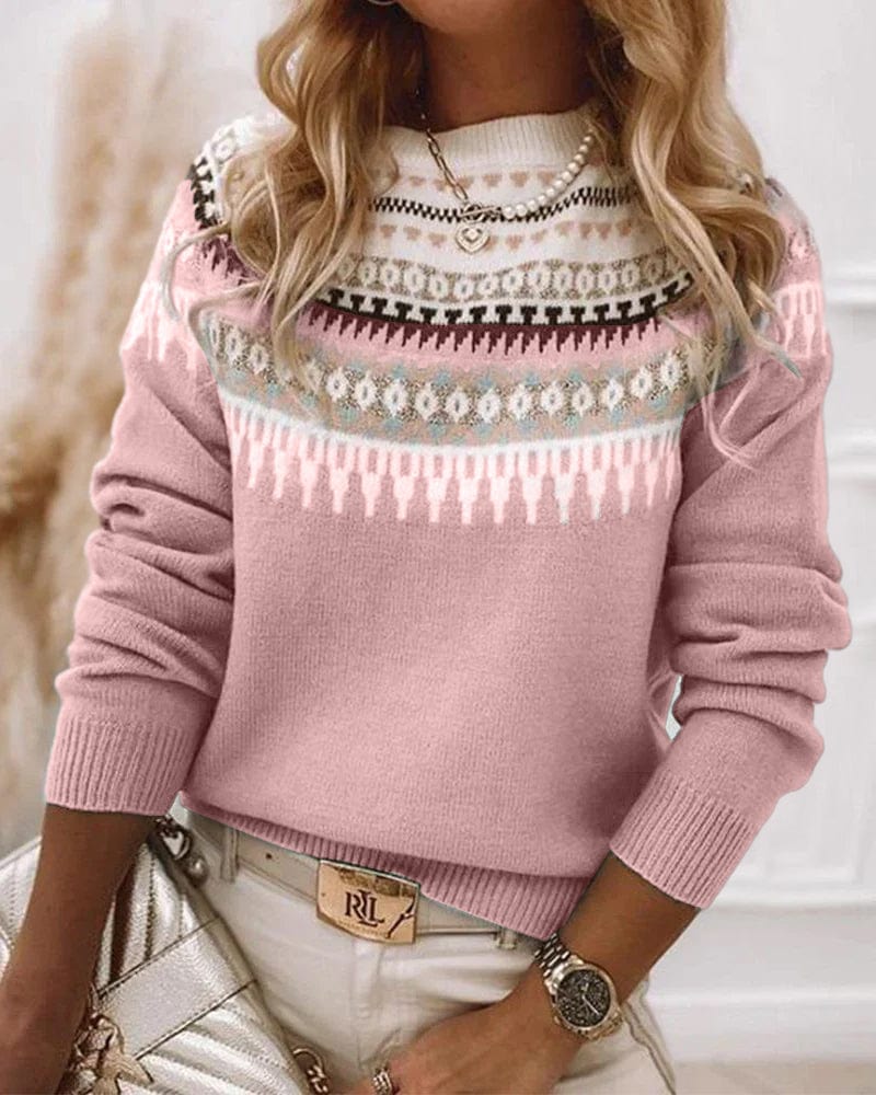 Knit Jumper - Geometric Pattern & Soft Stretch Comfort