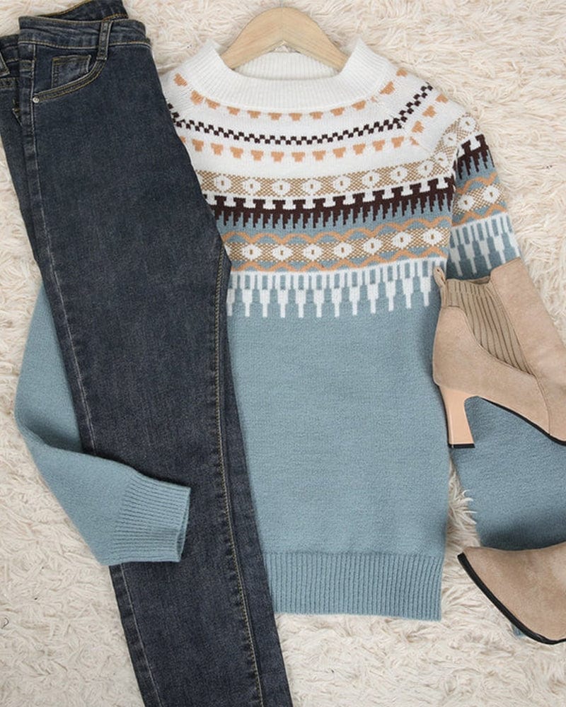Knit Jumper - Geometric Pattern & Soft Stretch Comfort