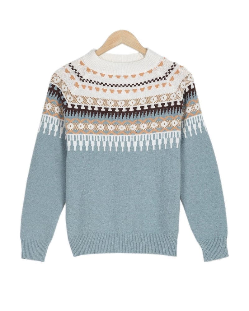 Knit Jumper - Geometric Pattern & Soft Stretch Comfort