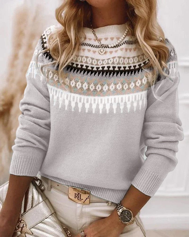 Knit Jumper - Geometric Pattern & Soft Stretch Comfort