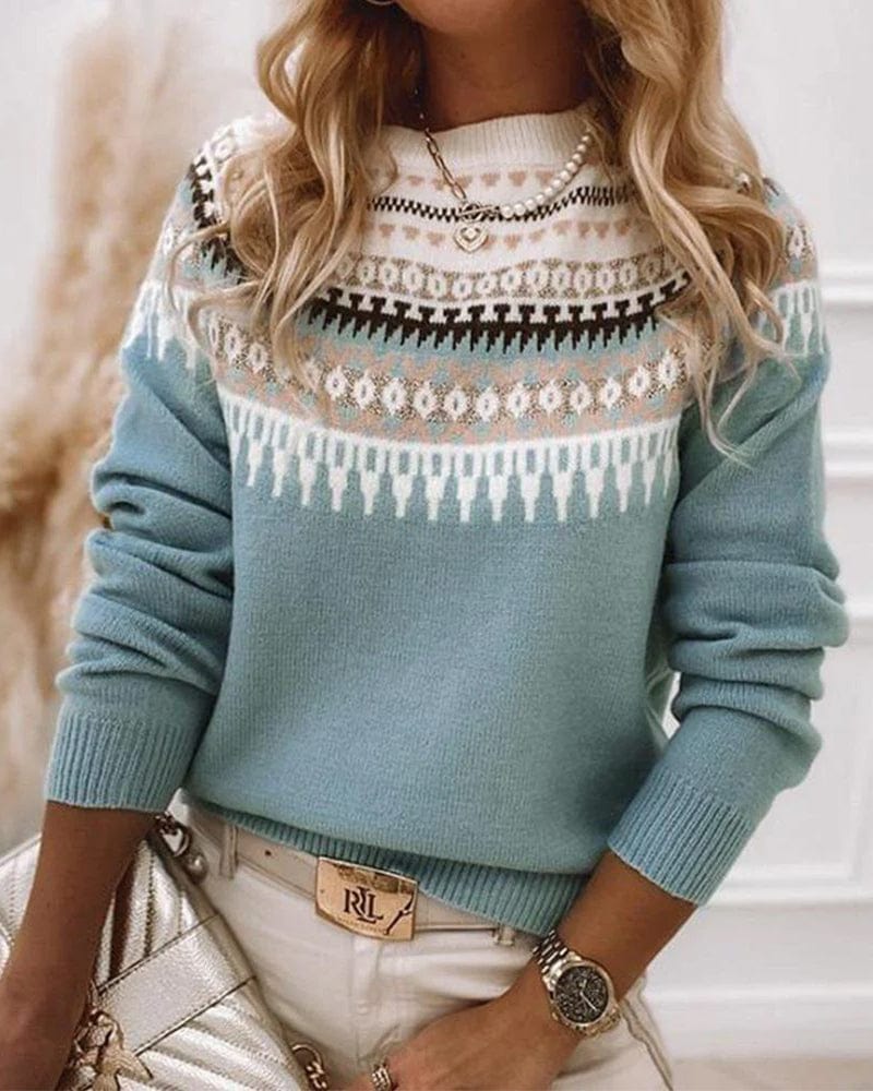 Knit Jumper - Geometric Pattern & Soft Stretch Comfort