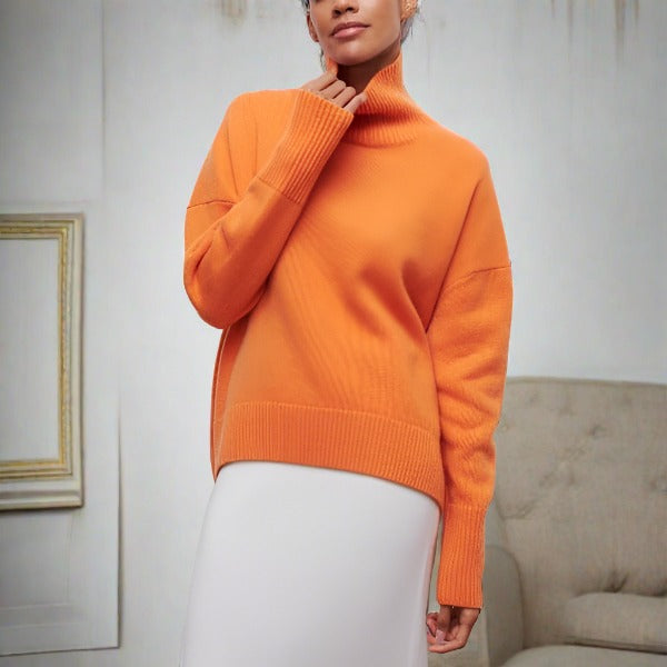 Knit Jumper - High Neck Ribbing And Gentle Stretch Fit