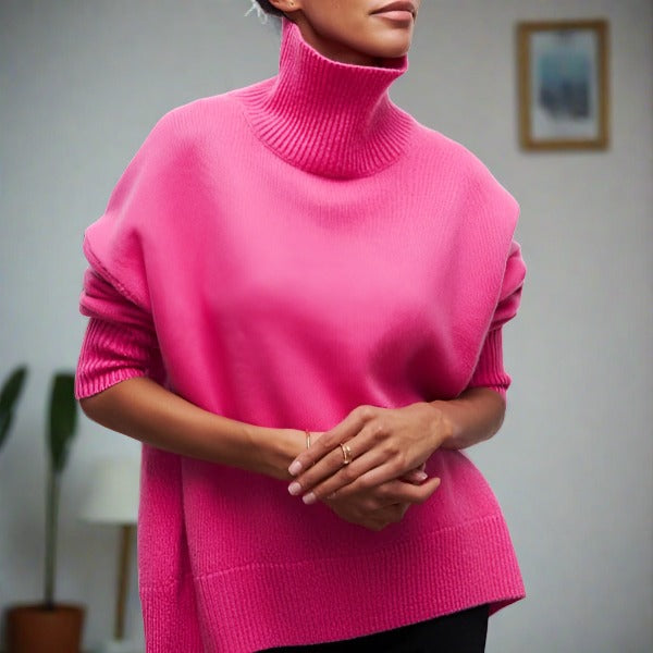 Knit Jumper - High Neck Ribbing And Gentle Stretch Fit