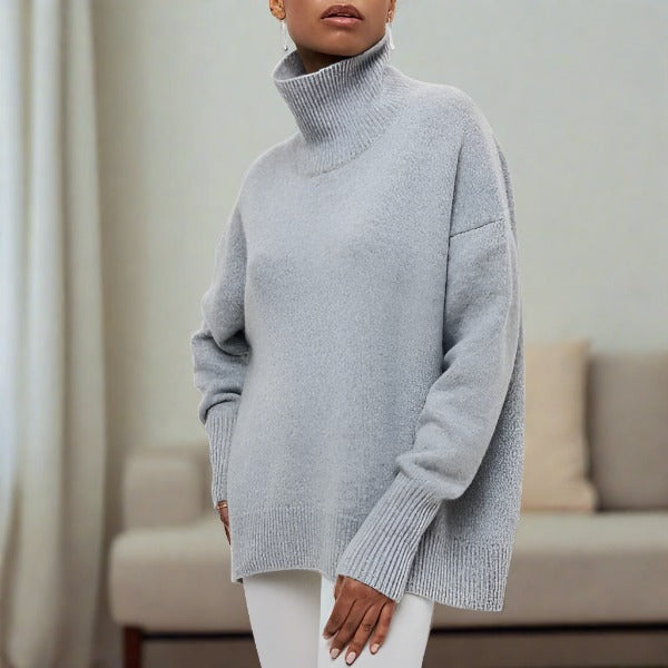 Knit Jumper - High Neck Ribbing And Gentle Stretch Fit