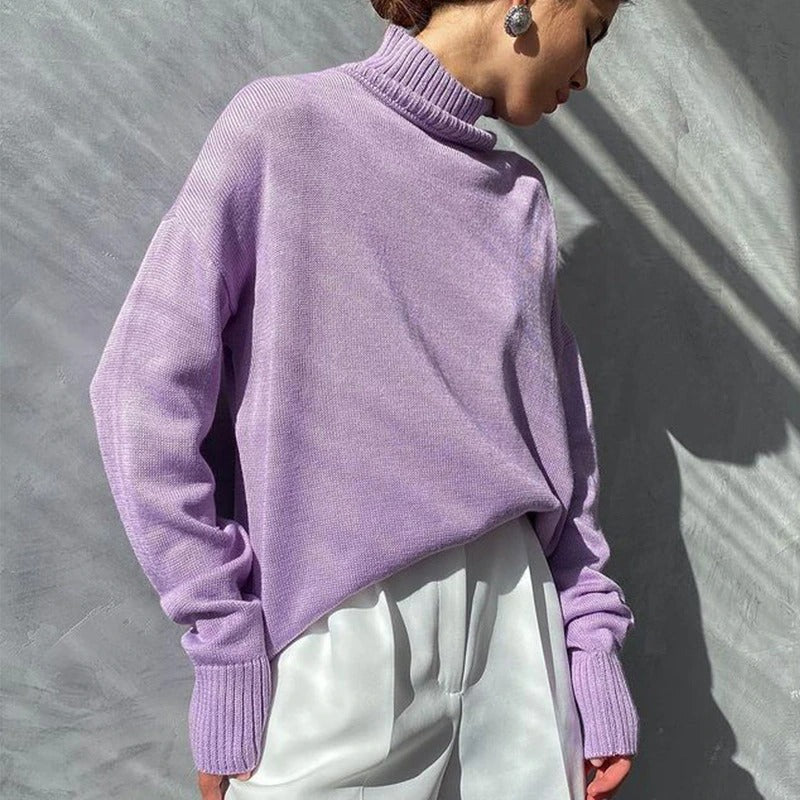 Knit Jumper - Turtleneck Fold & Flexible Stretch Fit