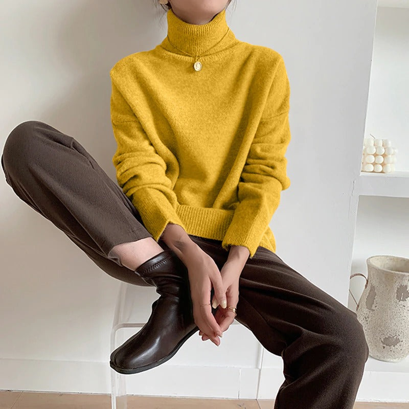 Knit Jumper - Turtleneck Fold & Flexible Stretch Fit