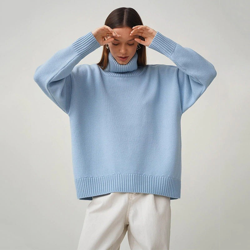 Knit Jumper - Turtleneck Fold & Flexible Stretch Fit