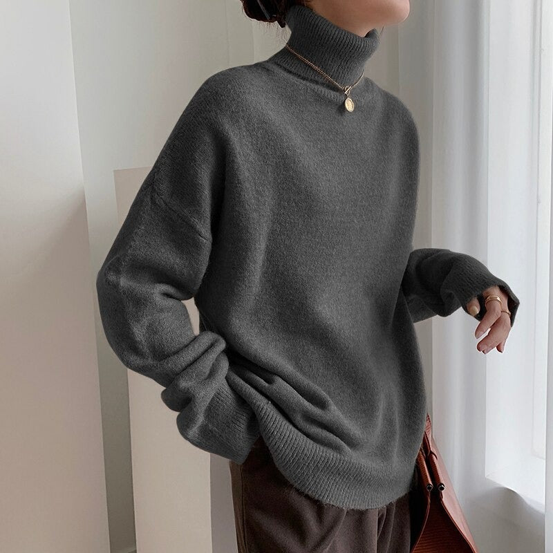 Knit Jumper - Turtleneck Fold & Flexible Stretch Fit