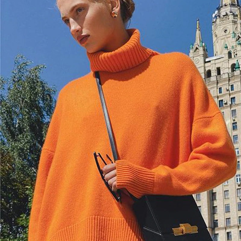 Knit Jumper - Turtleneck Fold & Flexible Stretch Fit
