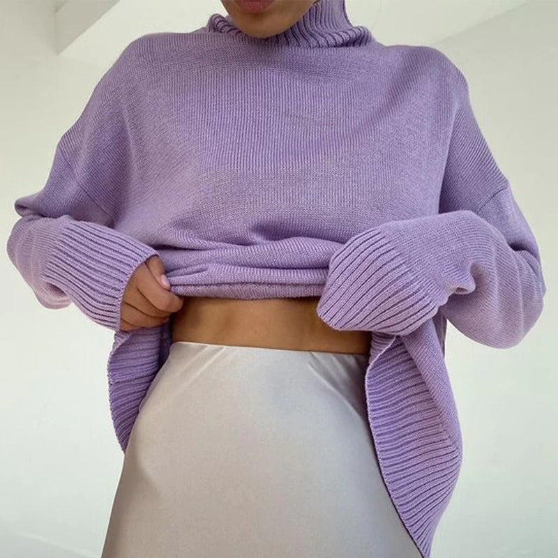 Knit Jumper - Turtleneck Fold & Flexible Stretch Fit