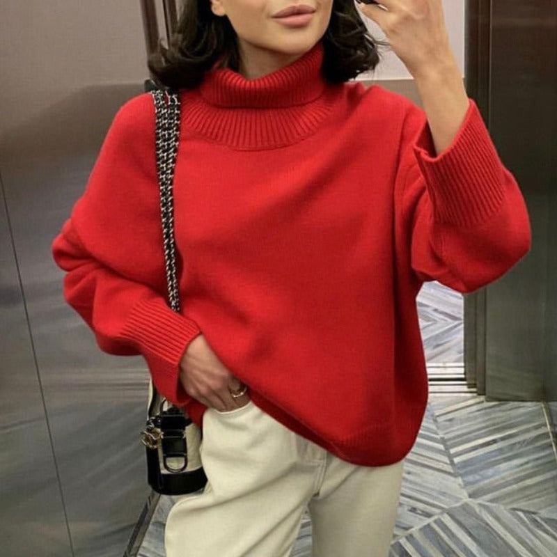 Knit Jumper - Turtleneck Fold & Flexible Stretch Fit