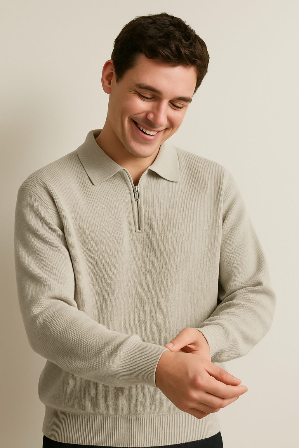Knit Polo Sweater - Zipper Collar And Warm Airflow Control