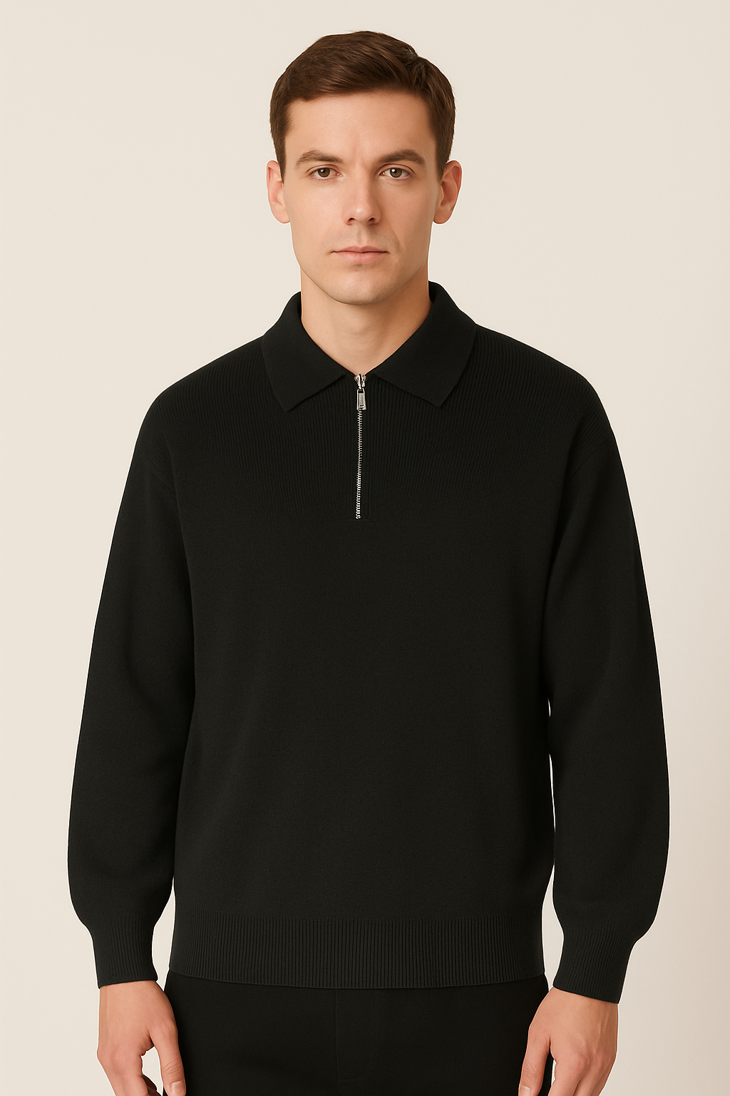 Knit Polo Sweater - Zipper Collar And Warm Airflow Control