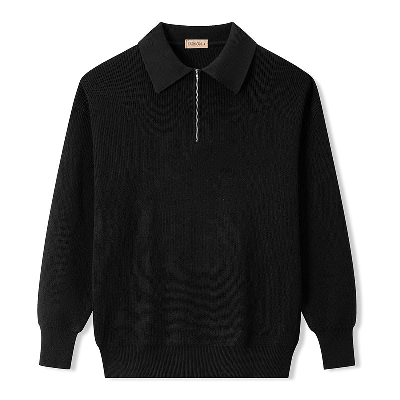 Knit Polo Sweater - Zipper Collar And Warm Airflow Control