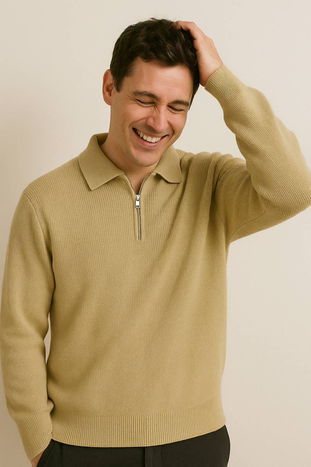Knit Polo Sweater - Zipper Collar And Warm Airflow Control