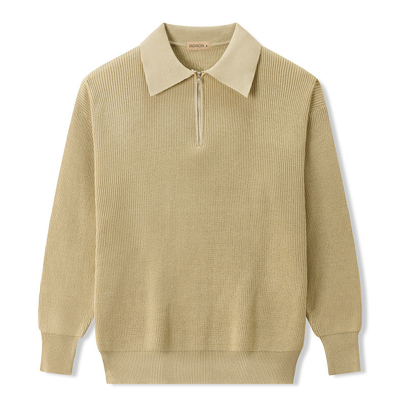Knit Polo Sweater - Zipper Collar And Warm Airflow Control