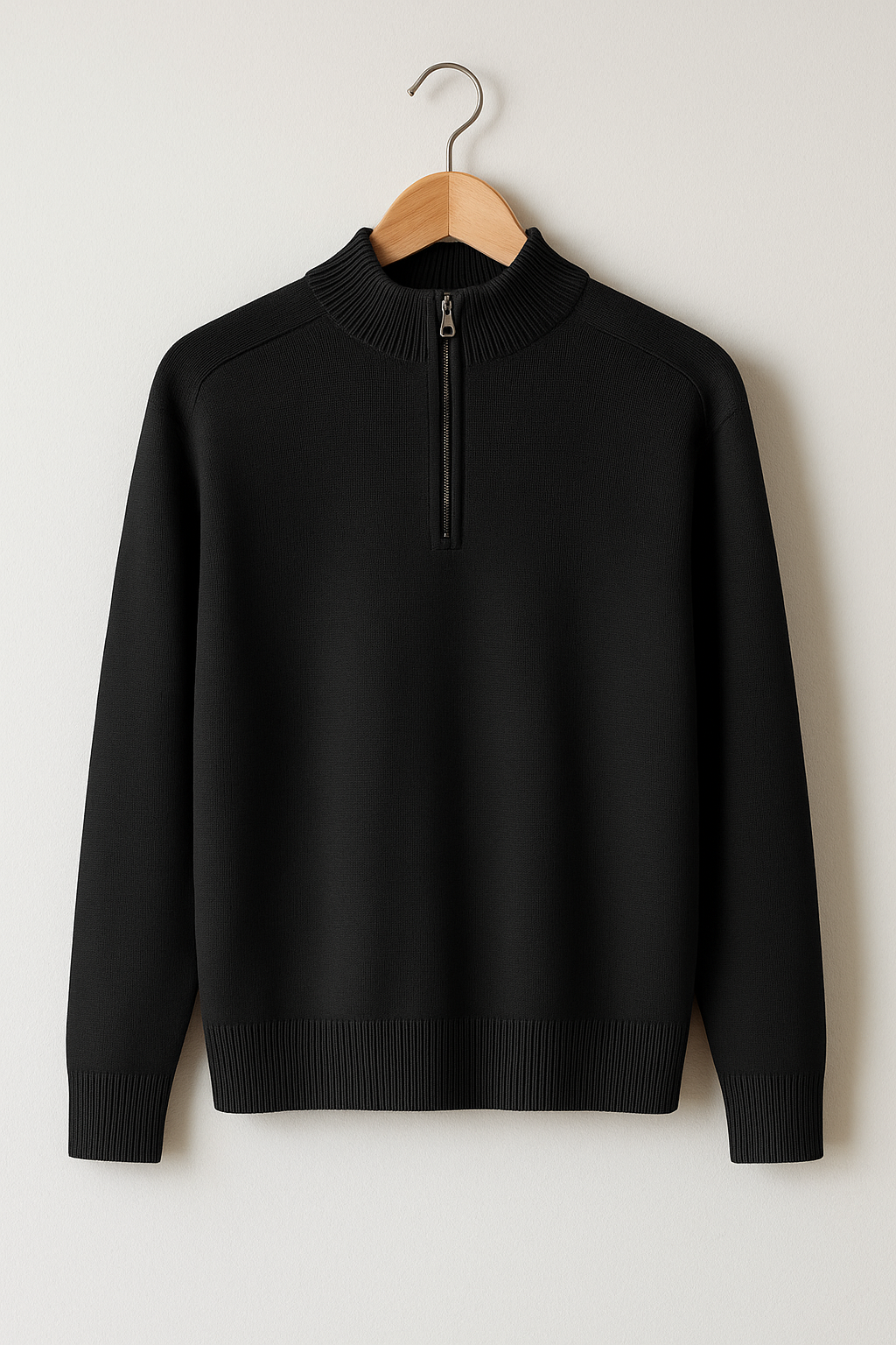 Knit Pullover - Half Zip High Collar And Flexible Stretch