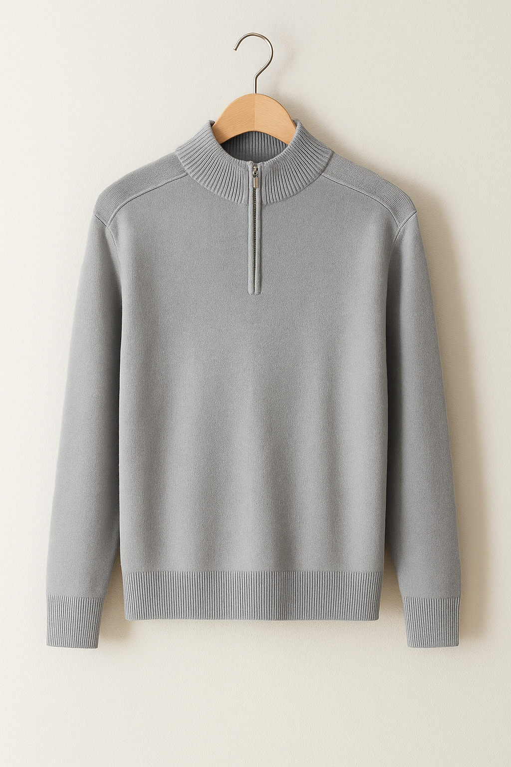 Knit Pullover - Half Zip High Collar And Flexible Stretch