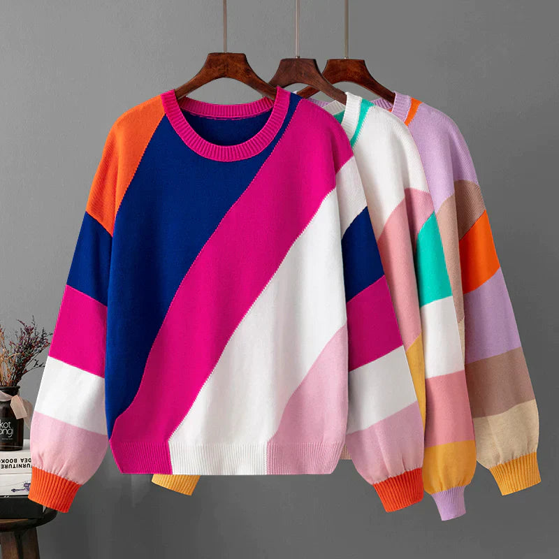 Knit Pullover - Striped Front & Soft Blend For Comfort