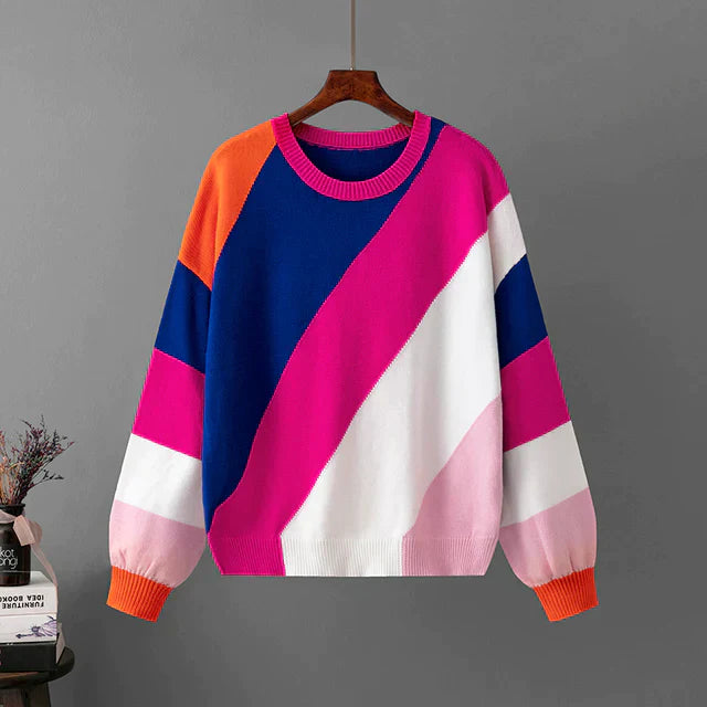 Knit Pullover - Striped Front & Soft Blend For Comfort