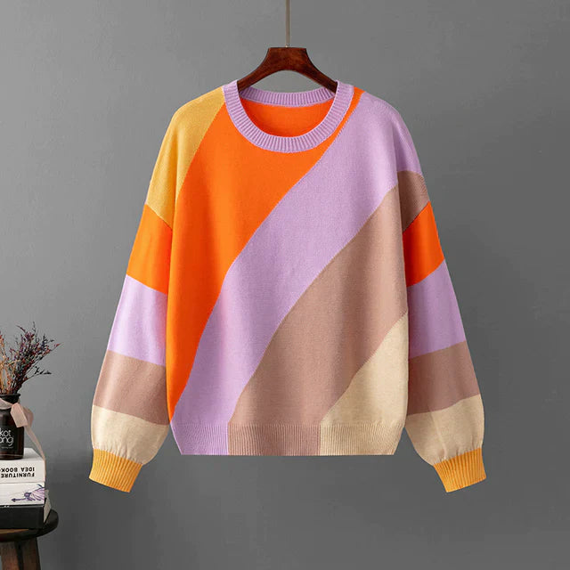 Knit Pullover - Striped Front & Soft Blend For Comfort