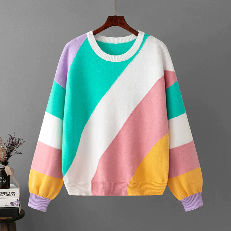 Knit Pullover - Striped Front & Soft Blend For Comfort