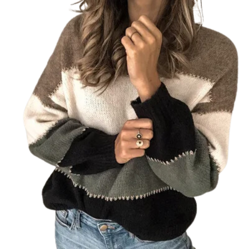 Knit Pullover - Striped Knit Texture & Loose Warm Shape