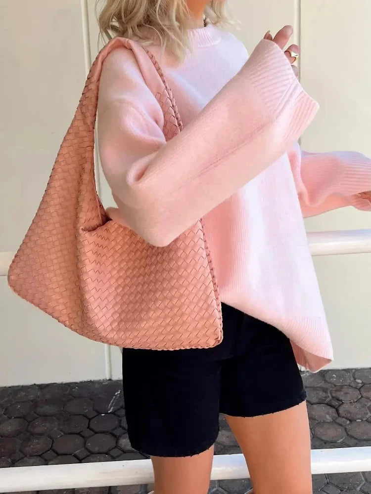 Knit Pullover - Viscose Blend Ribbed Texture And Shaped Fit