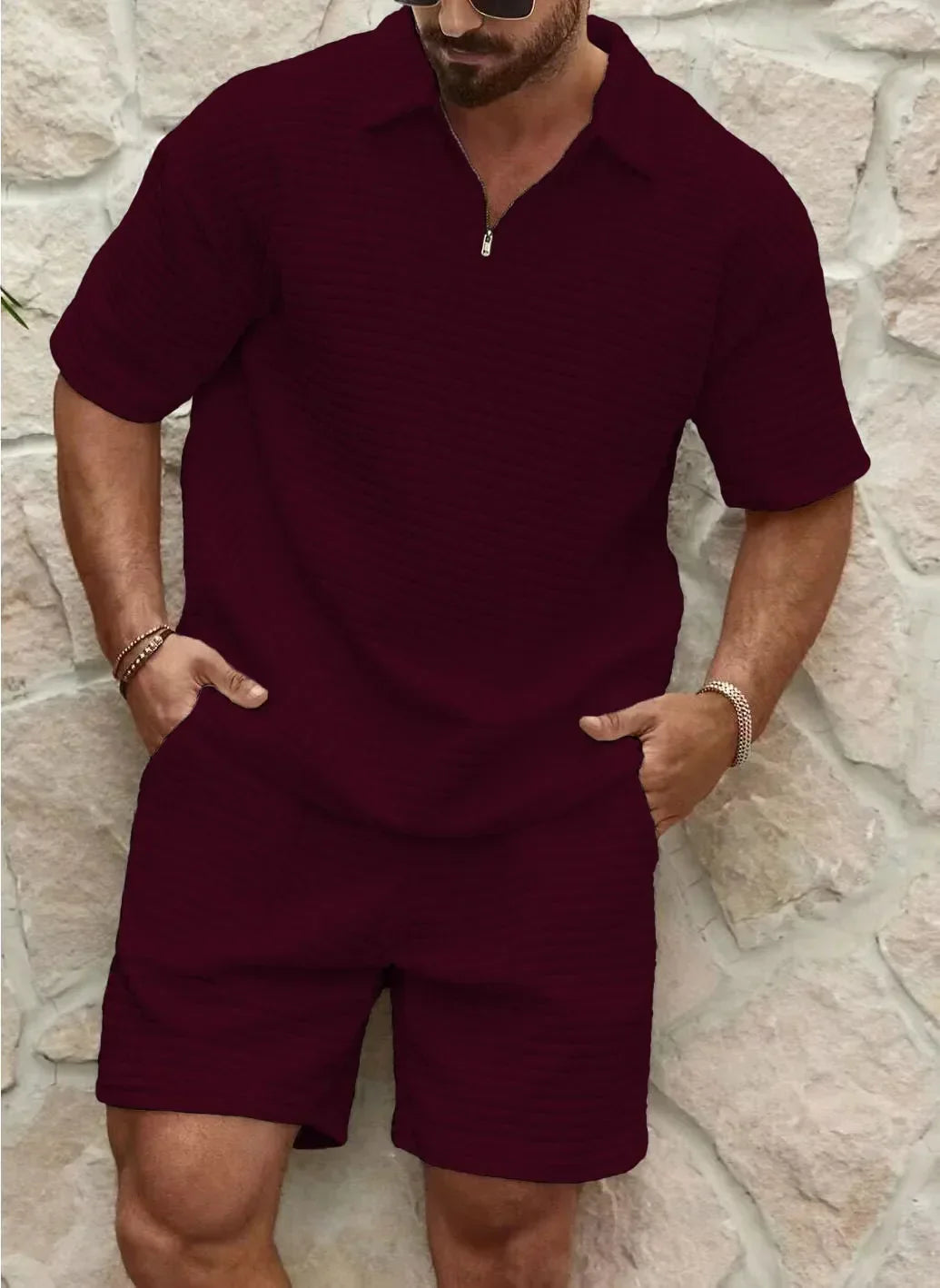 Knit Short Set- Waffle Texture Blend And Breathable Airflow