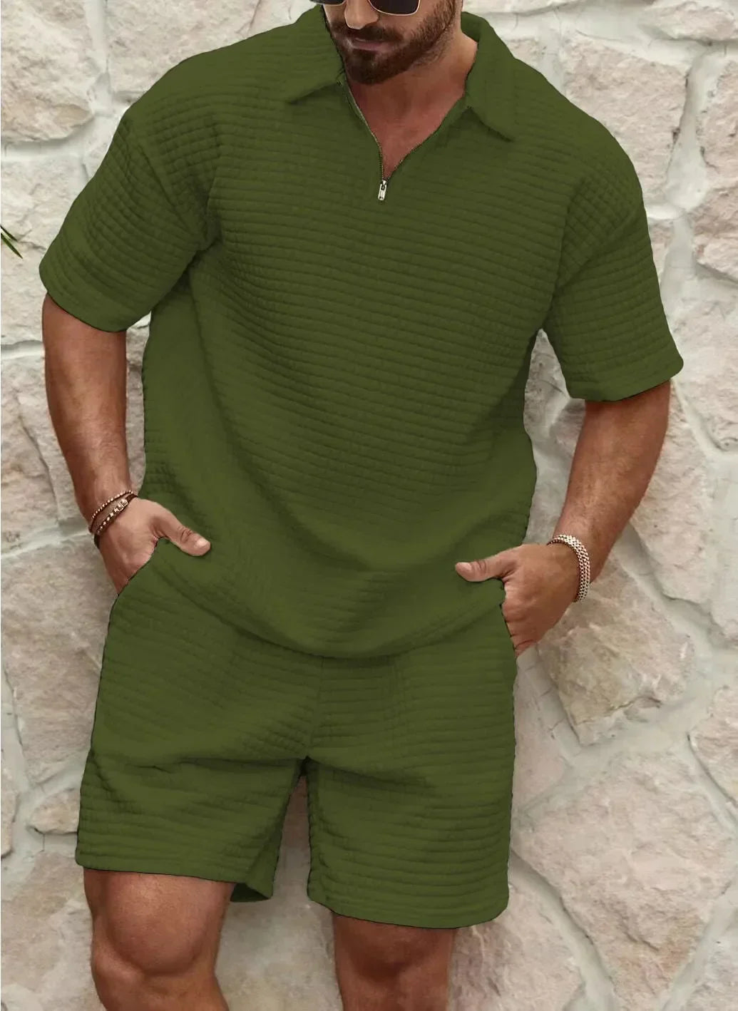 Knit Short Set- Waffle Texture Blend And Breathable Airflow