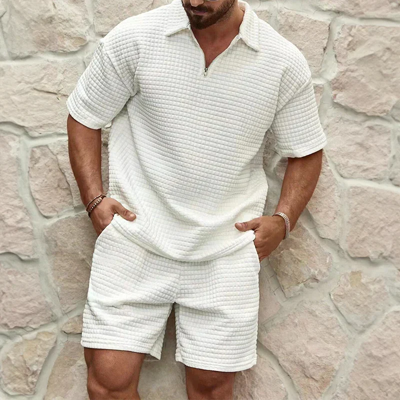 Knit Short Set- Waffle Texture Blend And Breathable Airflow