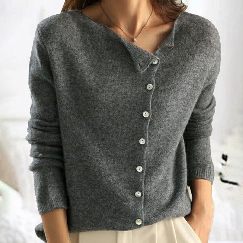 Knit Sweater - Button Front & Stretch Structure Ribbed Hem