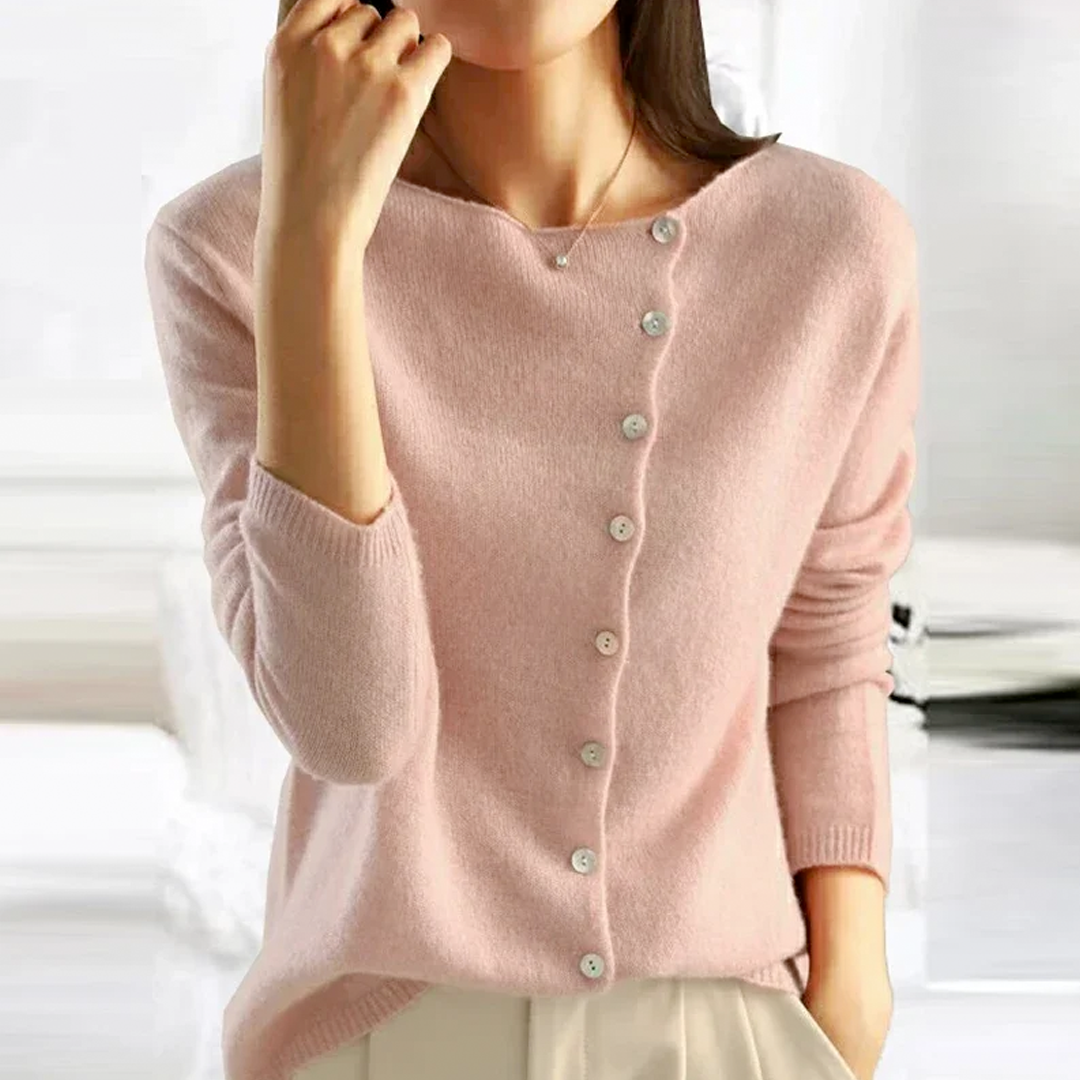 Knit Sweater - Button Front & Stretch Structure Ribbed Hem