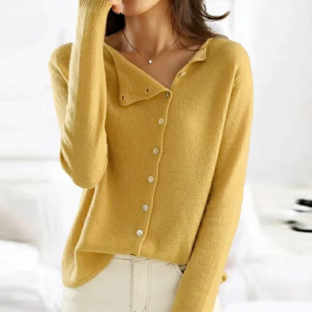 Knit Sweater - Button Front & Stretch Structure Ribbed Hem