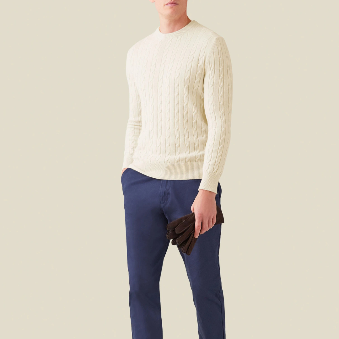 Knit Sweater – Cable Knit Pattern & Relaxed Stretch Fit