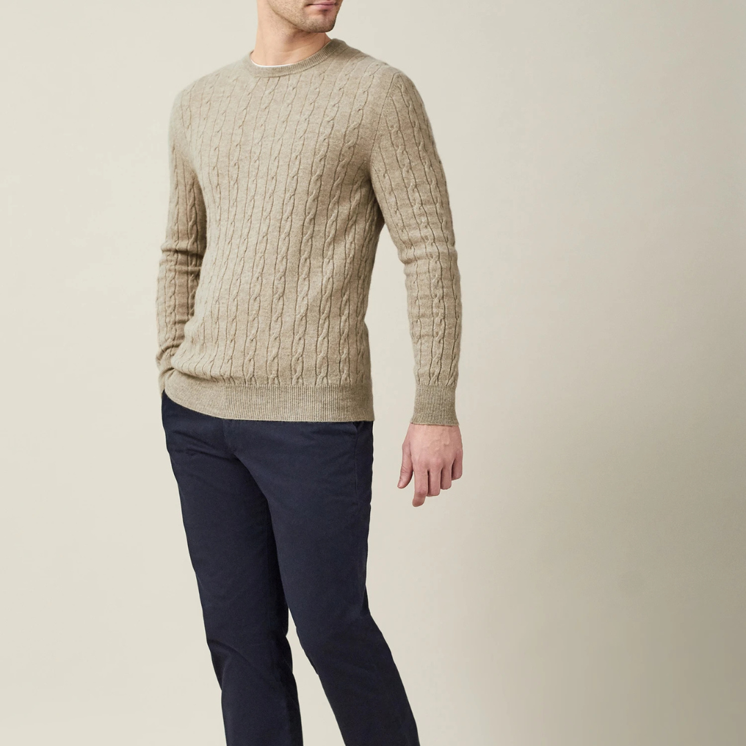 Knit Sweater – Cable Knit Pattern & Relaxed Stretch Fit