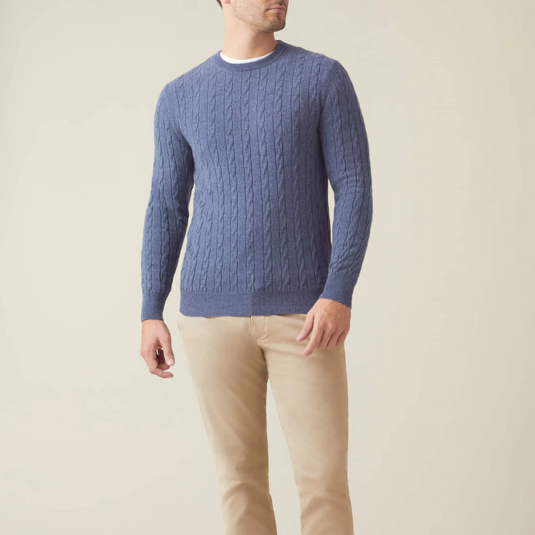 Knit Sweater – Cable Knit Pattern & Relaxed Stretch Fit