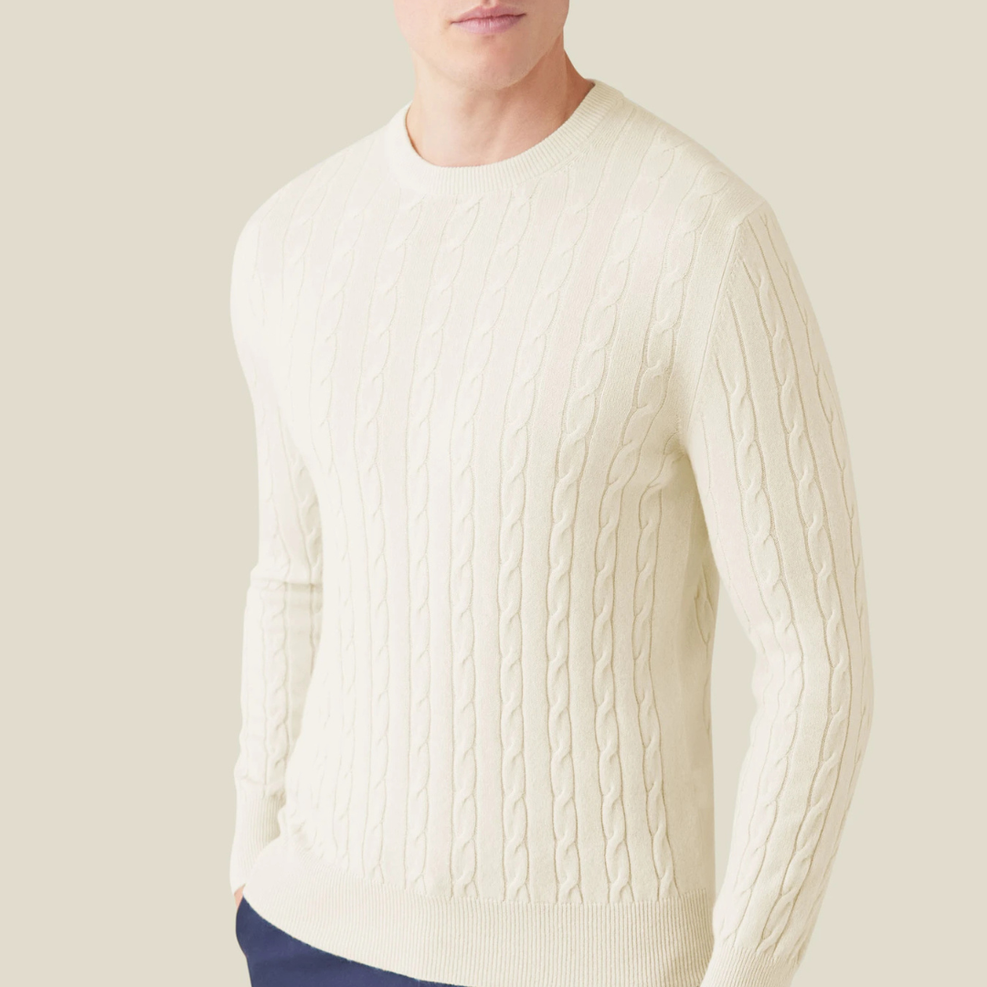 Knit Sweater – Cable Knit Pattern & Relaxed Stretch Fit