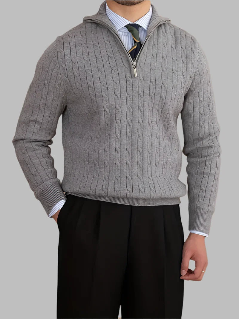 Knit Sweater - Cable Knit Quarter Zip And Warmth Control