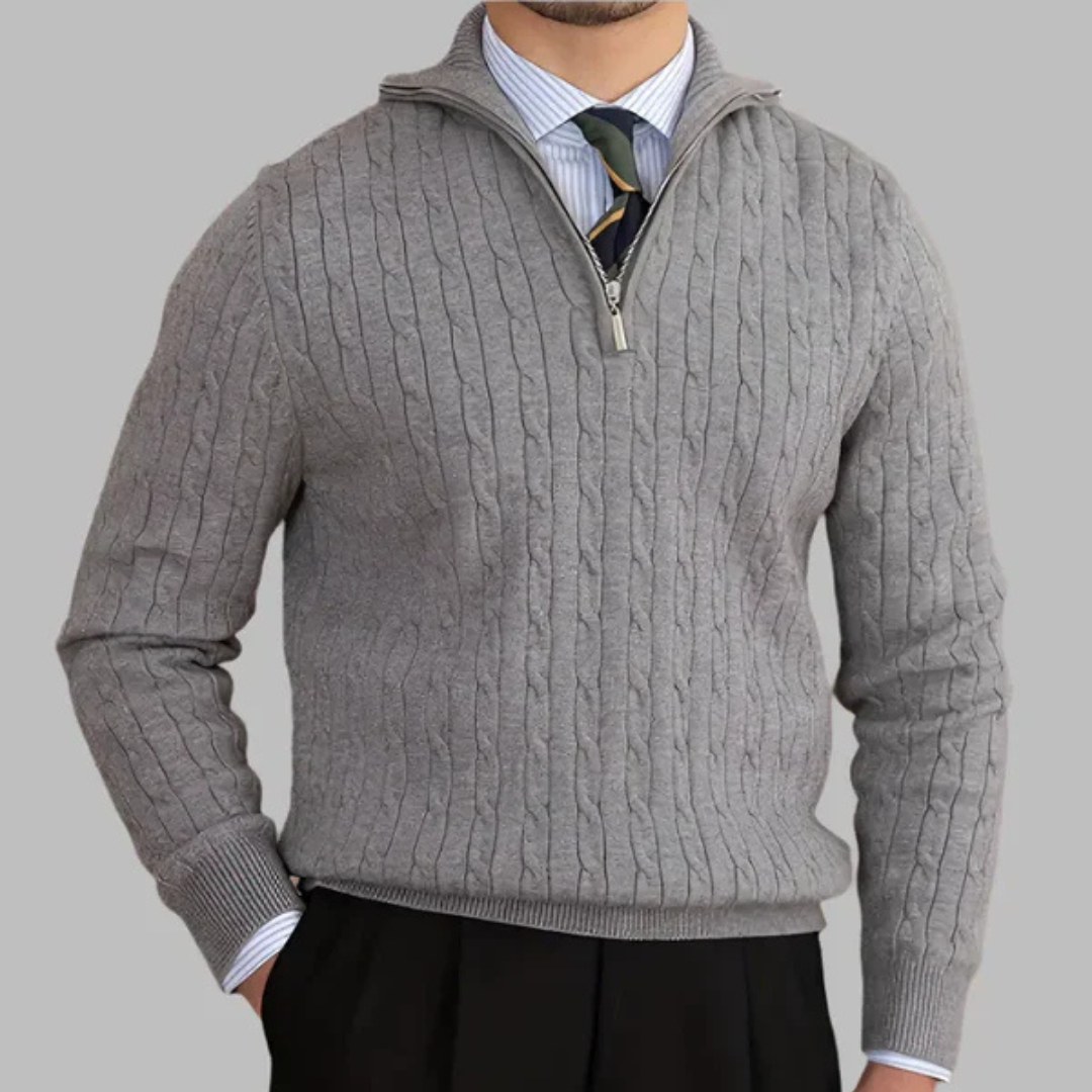 Knit Sweater - Cable Knit Quarter Zip And Warmth Control