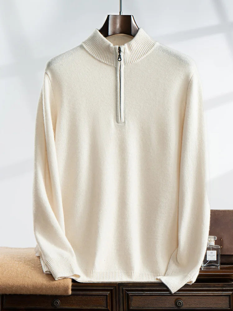 Knit Sweater – Cable Texture And Zip Neck For Movement
