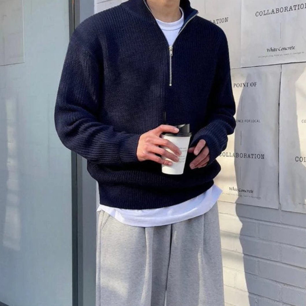 Knit Sweater - Half Zip Neck & Adjustable Coverage