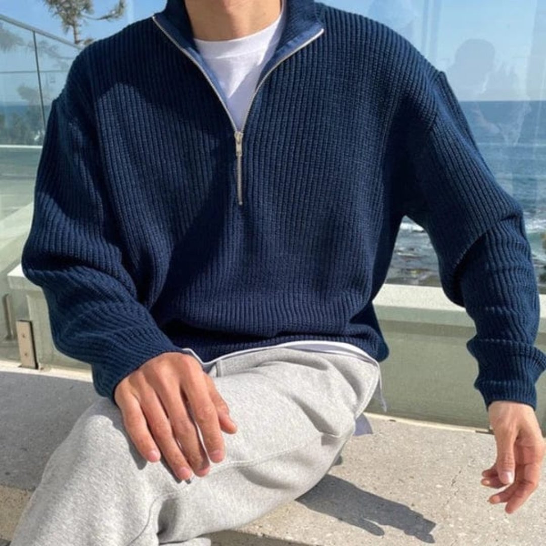 Knit Sweater - Half Zip Neck & Adjustable Coverage