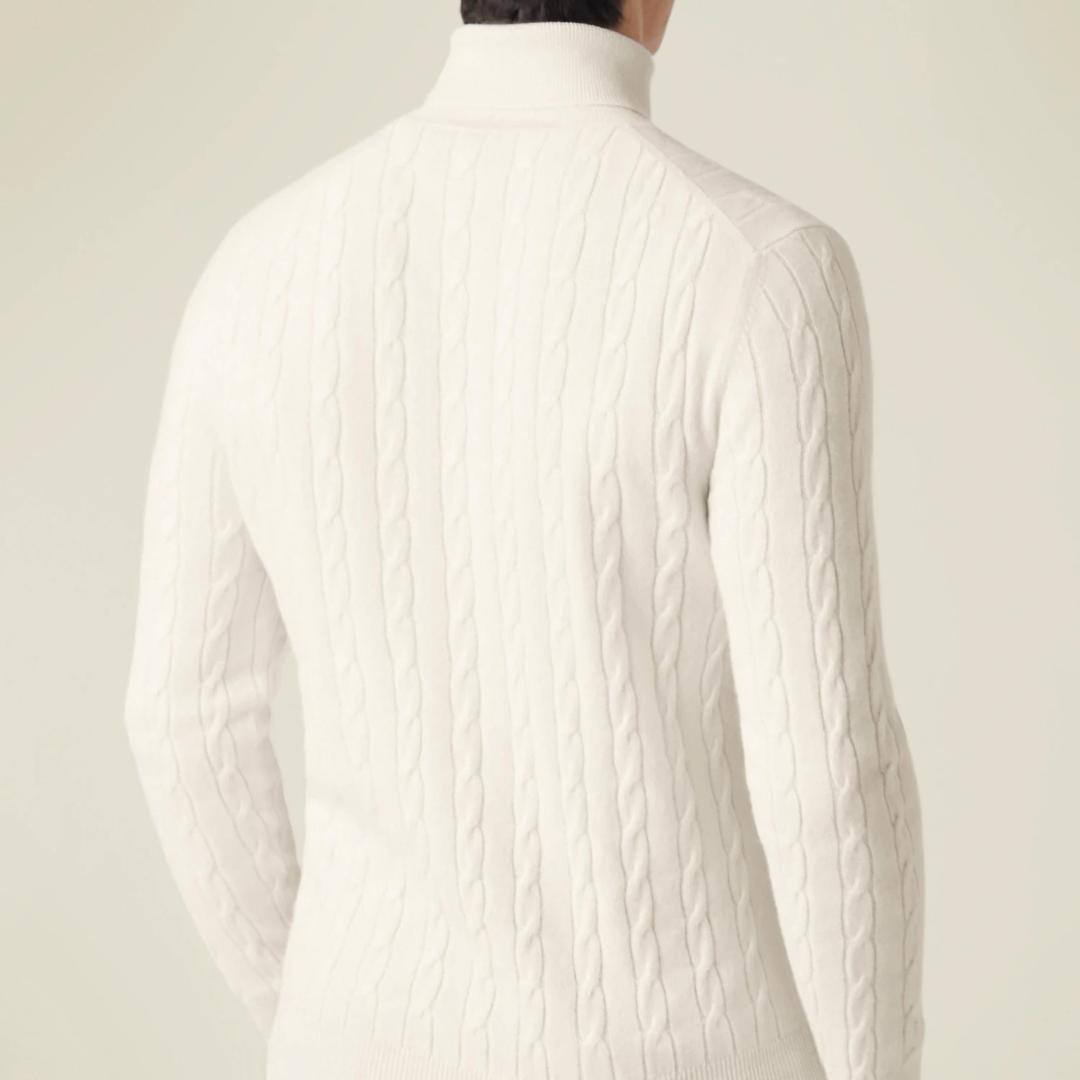 Knit Sweater – Polyester Blend Cable Knit & Neck Coverage