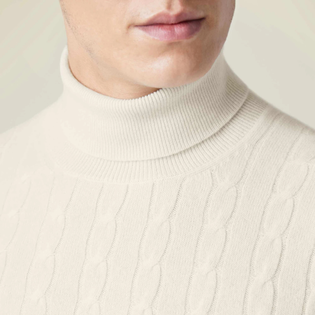 Knit Sweater – Polyester Blend Cable Knit & Neck Coverage