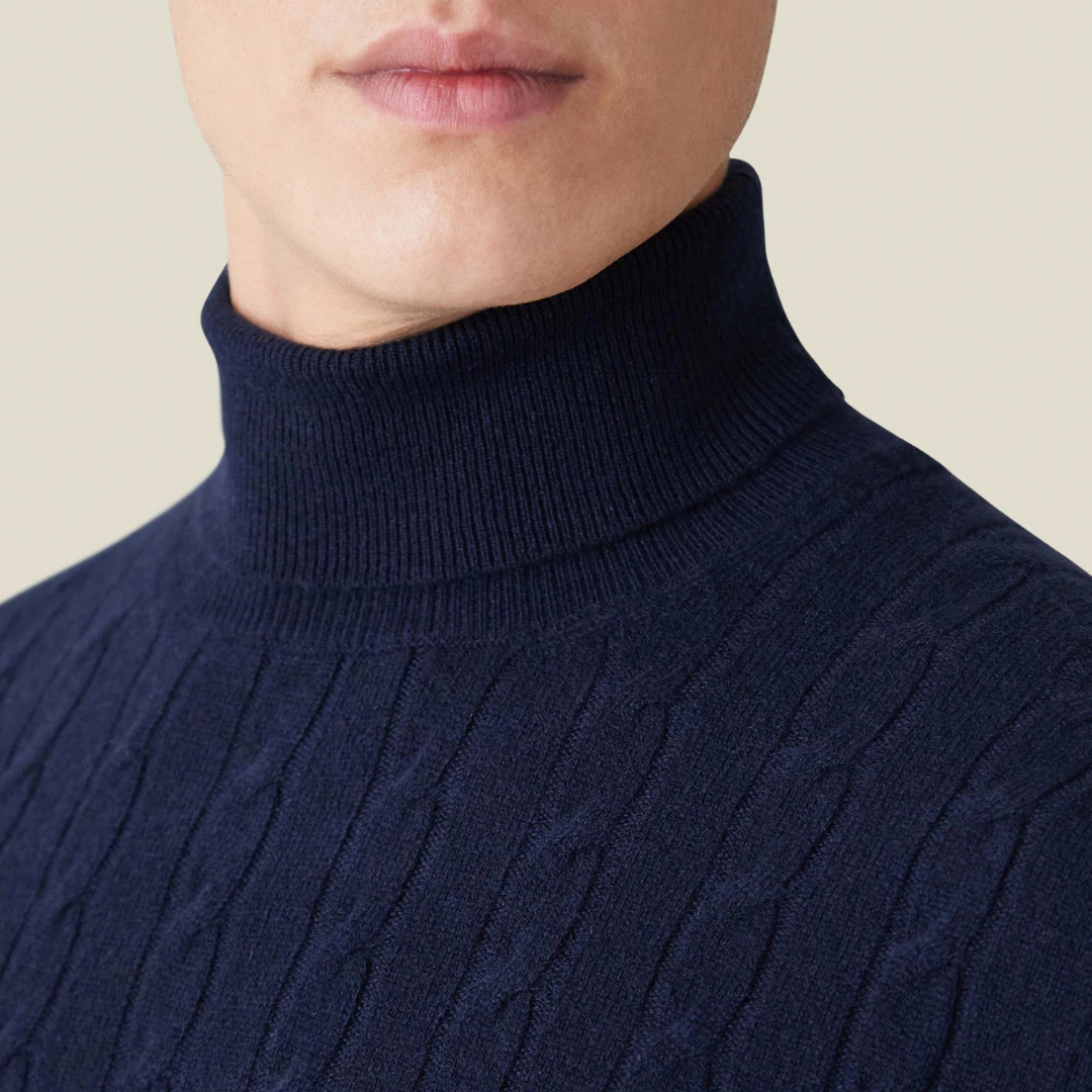 Knit Sweater – Polyester Blend Cable Knit & Neck Coverage