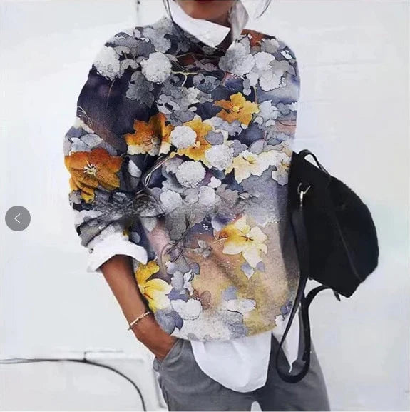 Knit Sweater Polyester Blend – Floral Print & Easy Layer