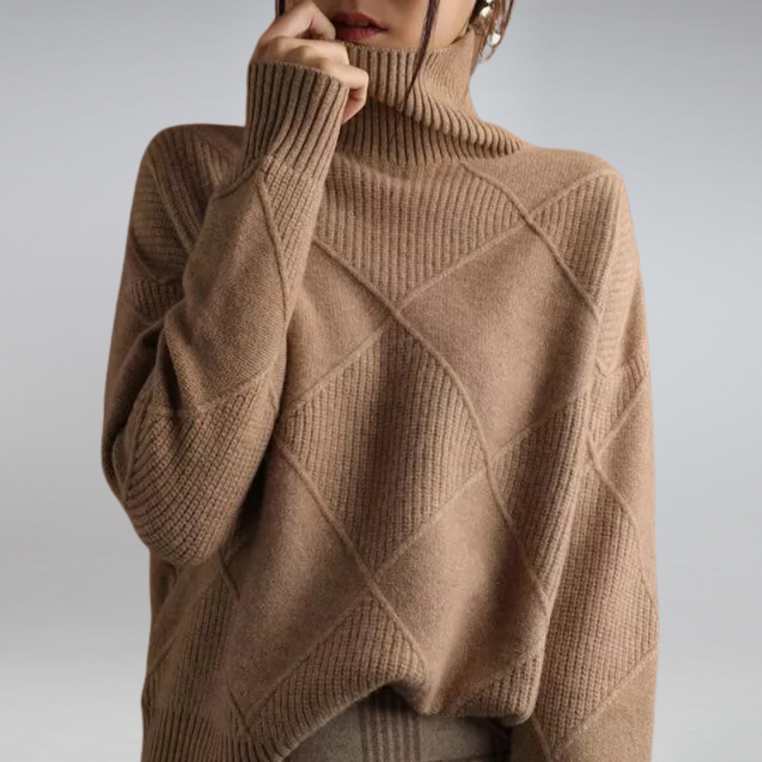Knit Sweater - Raised Turtleneck & Warm Neck Coverage
